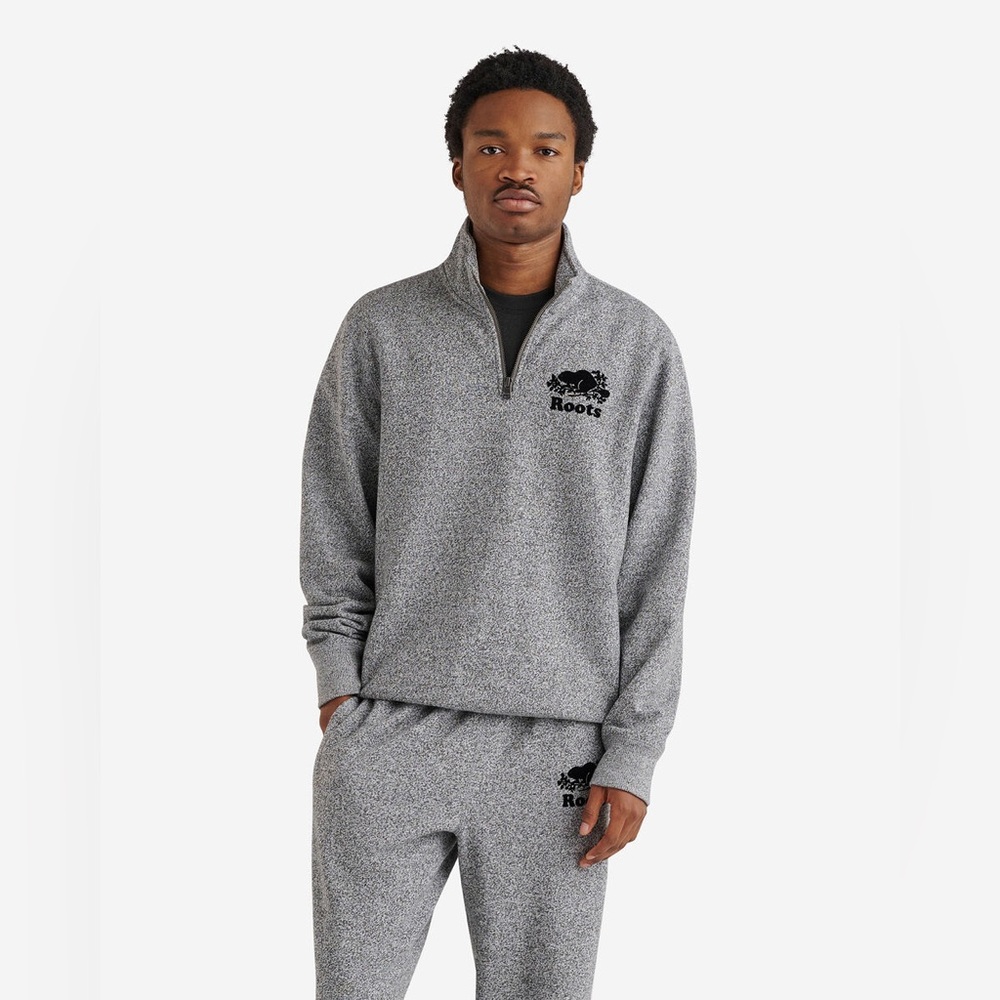Roots Men's Quarter Zip-Up Gray Sweater